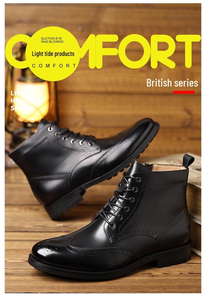 Men's Hand-Carved Leather High-Top Martin Boots: Casual Business Style