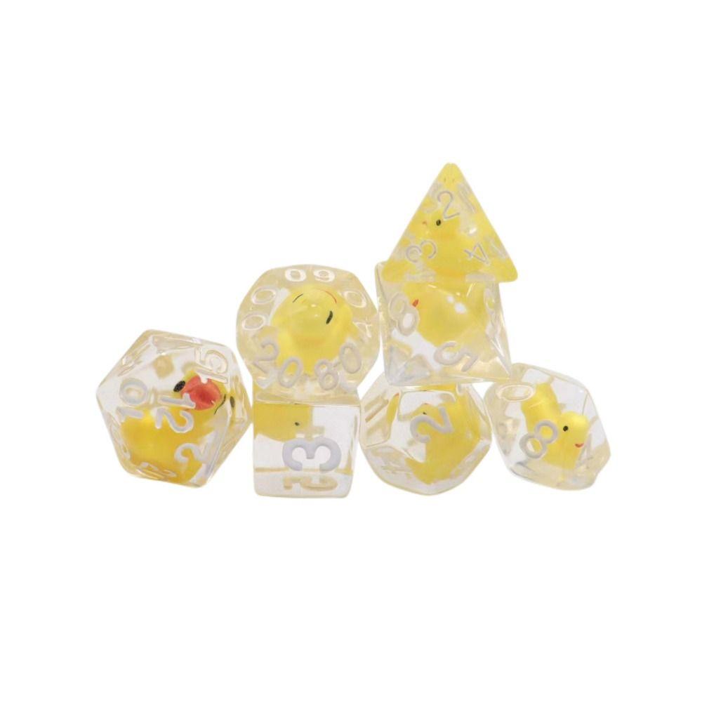 7Pcs/set 7-Die Table Game DND Dice Filled with Ducks Animal Party Game Polyhedral Dice Acrylic D4 D6 D8 D10 D12 D20 Game Dice