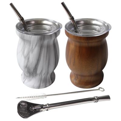 230ML Yerba Mate Set Includes Double Walled 18/8 Stainless Steel Mate Tea Cup One Bombilla Mate (Straw)a Cleaning Brush