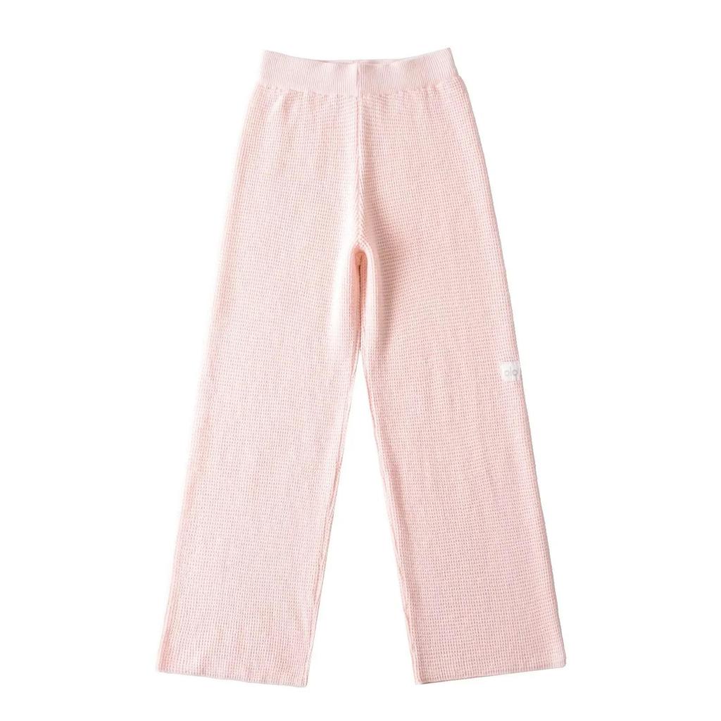 Wiosna/Lato 2025 Dziecięce Wyszczuplające Dzianinowe Waflowe Spodnie z Wysokim Stanem, Proste Nogawki, Ściągane Sznurkiem
