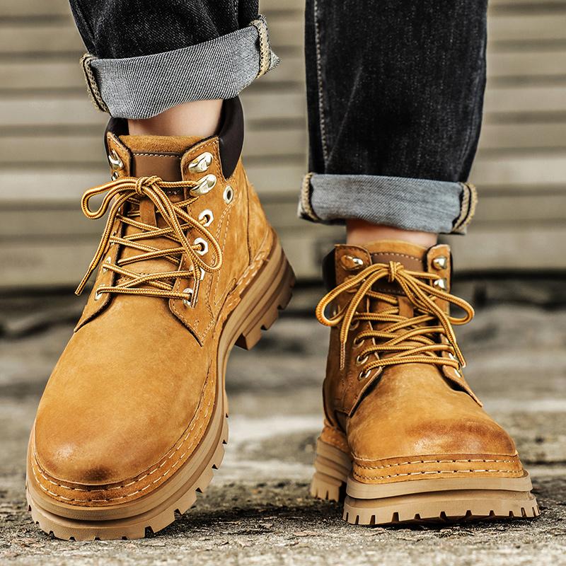 2025 New Handmade Ankle Boots New Design Male Hiking Casual Boots Outdoor Man Motorcycle Botas Comfy Leather Mens High Top Shoes