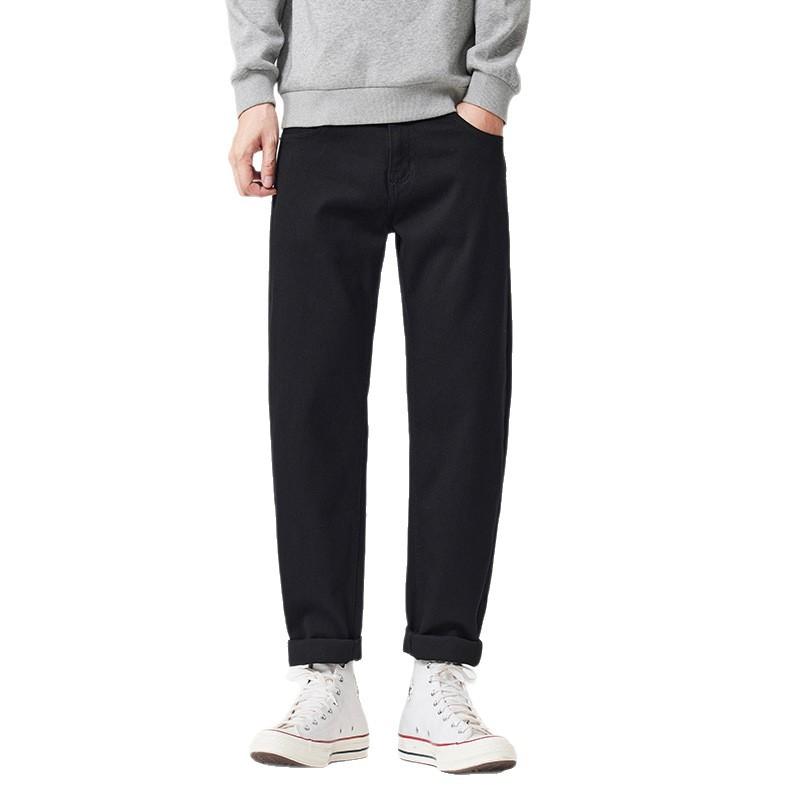 New Black Cone Jeans for Men's Textured Large-size Small-foot Pants