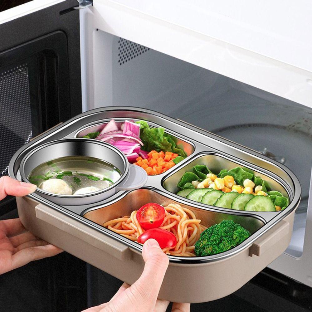 304 Stainless Steel Insulated Compartment Lunch Box Large Capacity Picnic Box  Microwaveable