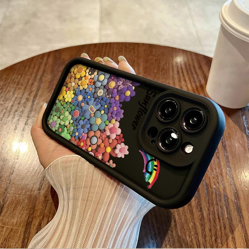Colorful Rainbow Flowers Floral Printed Fashion Case Flexible Soft Silicone TPU Shell Full Back Cover for iPhone Samsung