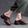 Johnature Pantoufles à bout ouvert et semelle épaisse en cuir véritable, sandales rétro, chaussures confortables et décontractées pour femmes