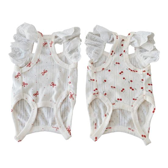 Cherry Print Dog T-Shirt with D-Ring Lace Ruffle Cap Sleeve Girl Puppy Clothes Breathable Summer Pet Vest for Small Medium Dogs Cats