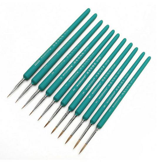 Foreign Trade Nylon Painting Brush Set - 10 Pieces, Red & Blue Handles, Flat Gouache & Oil Brushes