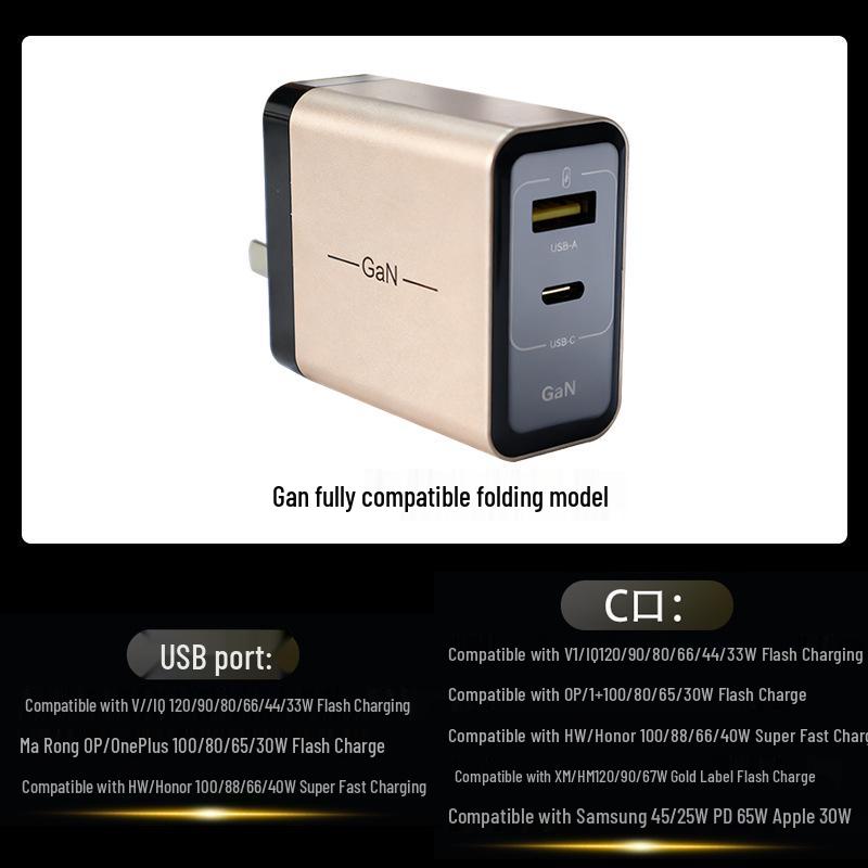 GaN Dual-Port Fast Charger for Apple, Huawei, Mi, OPPO, Lenovo Tablets & Laptops