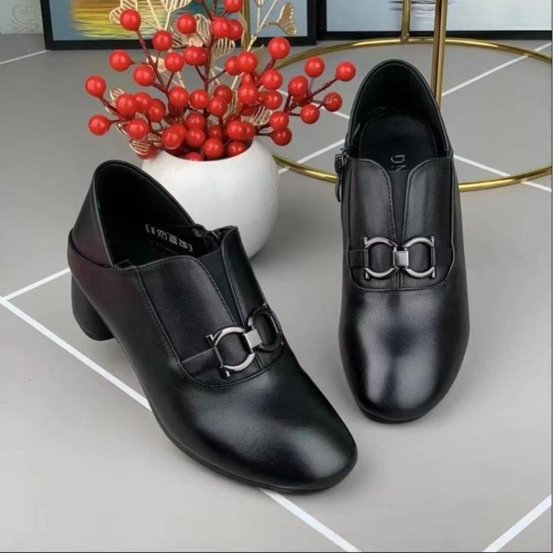 Deep-cut Women's Shoes Chunky Single Shoes New Mid-heel Shoes for Moms