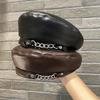 2025 New Women Pu Leather Winter Hat Chain Barette Hat Painter Berets Caps for Ladies Girls Hats Trendy Hat Elegant Beret