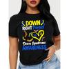 European Size Women's Syndrome Awareness Graphic T-Shirt - Casual Crew Neck, Short Sleeve, Black