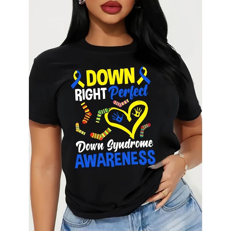 

European size Women s Syndrome Awareness Graphic T-Shirt - Casual Crew Neck, Short Sleeve, Black 4XL чорний
