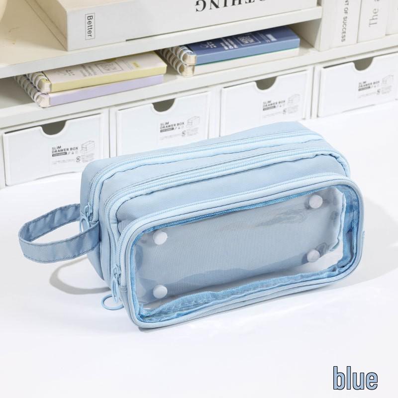 Многослойная съемная Ита-сумка: Прозрачный пенал большой вместимости и самоклеящаяся обложка для книг для девочек синий