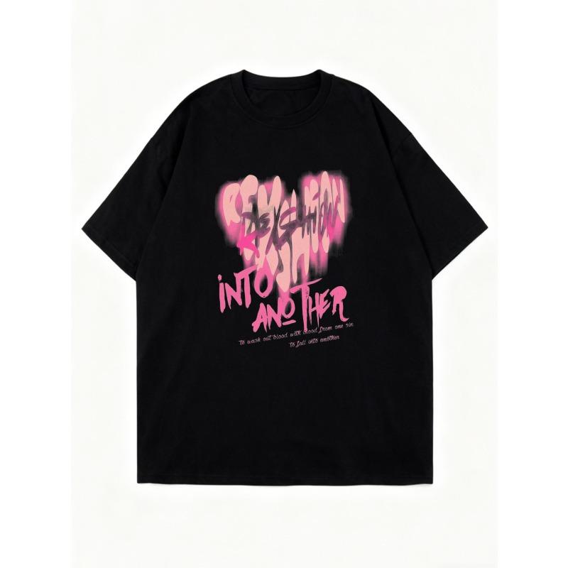 Oversized T Shirt Black Heart Graphic With Text Into Another Romantic Quote Print Casual Wear For Women Streetwear Fashion Top