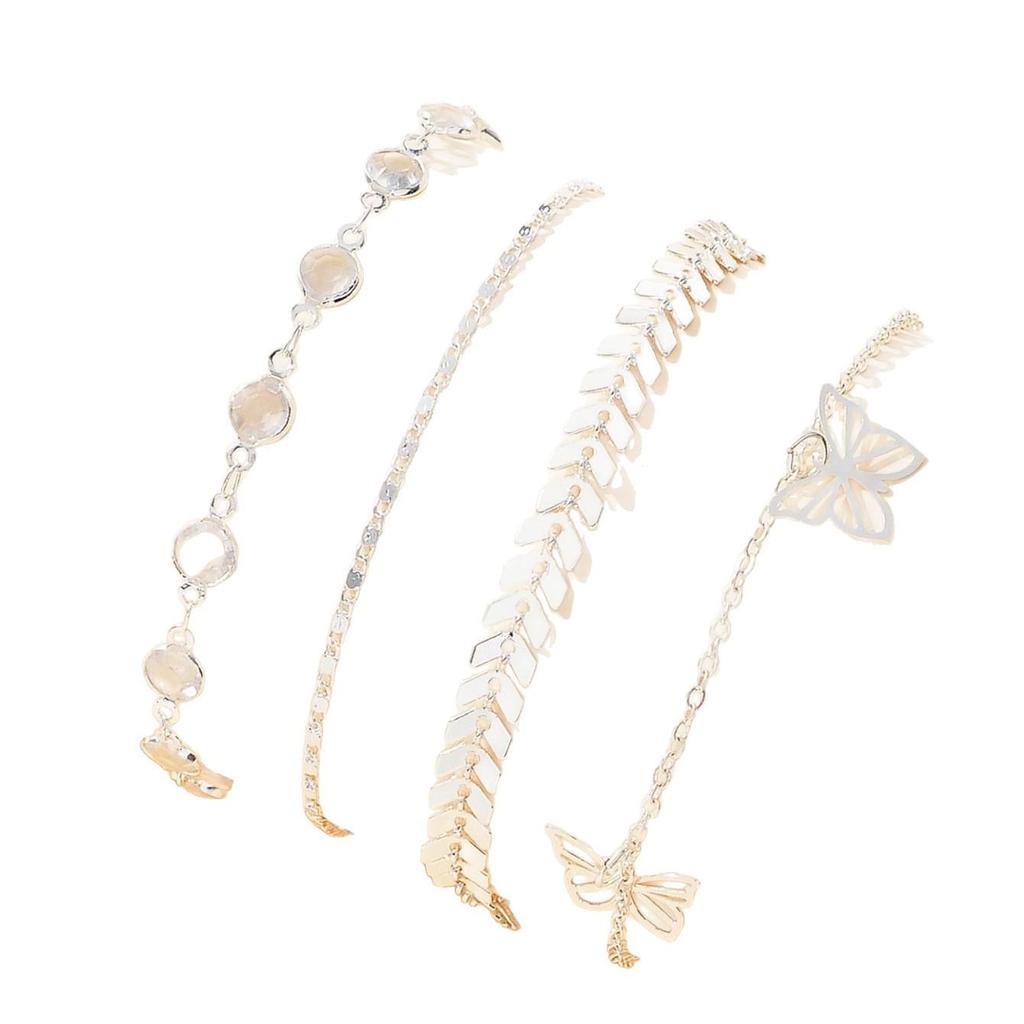 European & American Multi-Layer Crystal Chain Butterfly Anklet - Beach Style Foot Jewelry