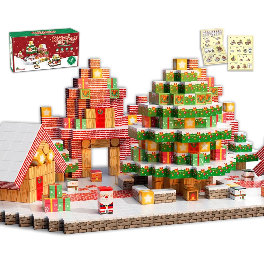 Magnetic Block Christmas Theme Minecraft Style Magnetic Block Set 2cm Educational Toy for Kids 150PCS