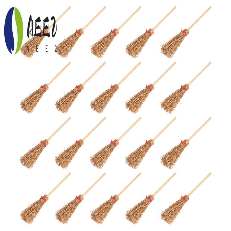 

AEE2-20Pcs Miniature Artificial Mini Straw Brooms With Red Ropes Halloween Straw Dollhouse Decoration Witches Party Decor