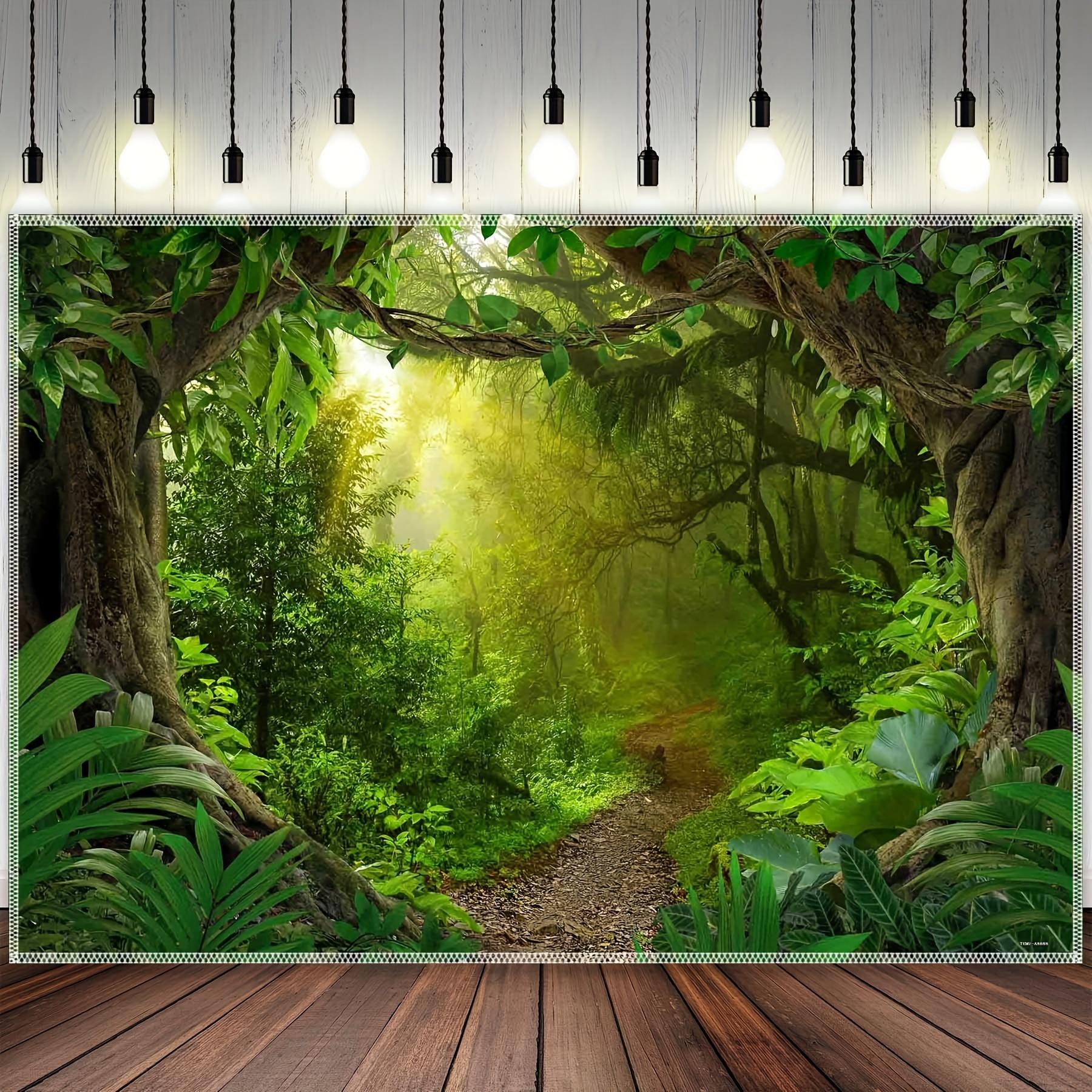 Rainforest Photography Backdrop Tropical Jungle Forest Natural Scenery Background, Safari Party Banner Decorations 150x110cm