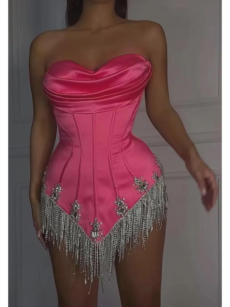 2025 Knitted Tube Top & Tassel Chain Pleated Layer Dress