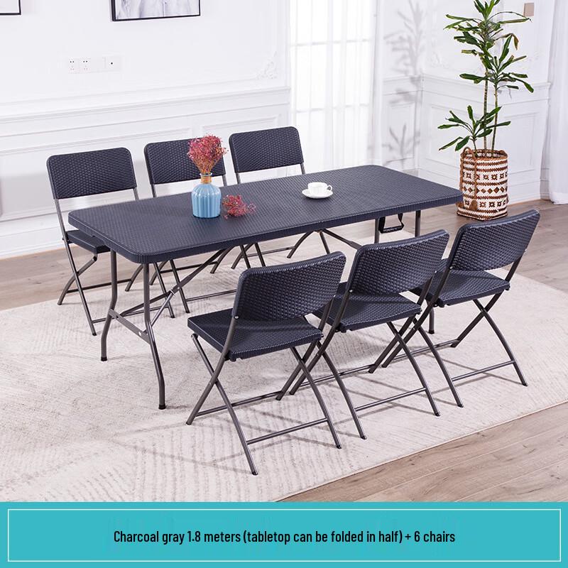 ZISIZ Outdoor Foldable Rattan Craft Table and Chairs Set