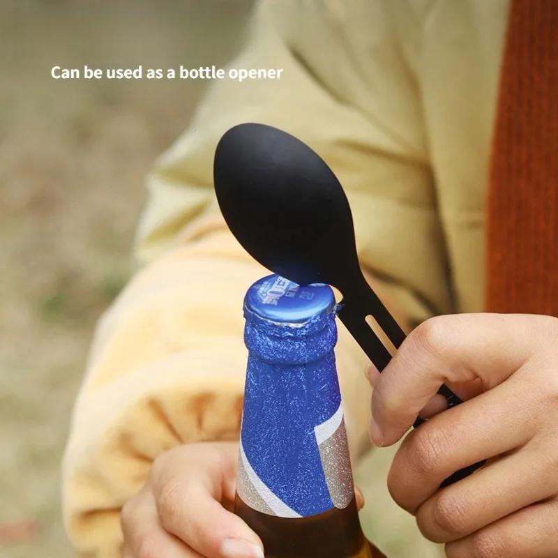 10-in-1 Outdoor Gabel Löffel Multifunktions Geschirr Rostfreies Küchenmesser Gabel Schraubenschlüssel Flaschenöffner Pfeife Camping Zubehör