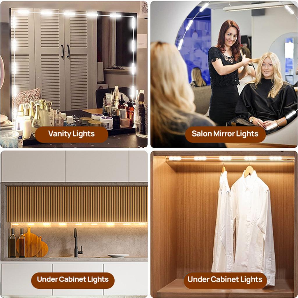10FT Makeup Vanity Light Module Self-Adhesive Makeup Mirror Light Dimmable Mirror Light Three Color Temperatures IP65 Waterproof USB Plug and Play