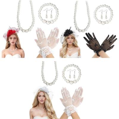 Juego de 5 Piezas de Sombreros Fascinators de los años 20 para Mujer, Tocado para Fiesta de Té, Guantes de Encaje, Collar, Accesorios para Fiesta de Té de Halloween