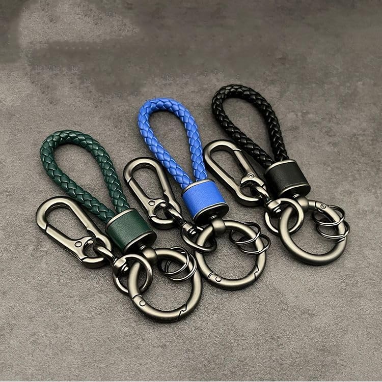 [Rockyu] Keychain for Men and Women Genuine Leather Braided Leather