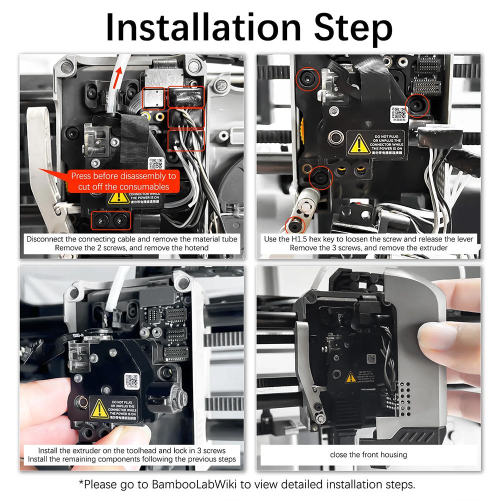 Hardened Steel Extruder Kit for 3D Printers - EARTH'S SURFACE, Dual Gear, High Torque, Built-in Sensor, for X1/P1 Series