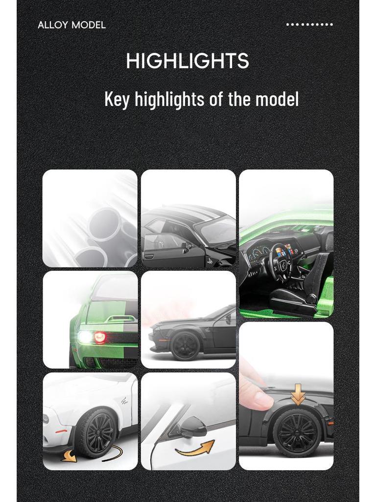 Jiaye 1:22 Dodge Hellcat Demon Eye Alloy Car Model with Sound, Light, and Pull-Back Four-Wheel Shock Absorbers