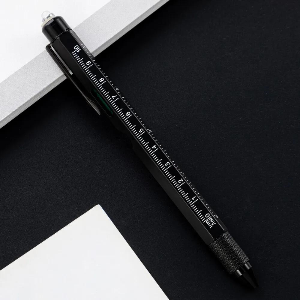 Durable Metal Multi Tool Pen 9-in-1 With LED Light Spirit Level Screwdriver Ruler Ballpoint Pen Capacitive Pen Outdoor Tool Pen