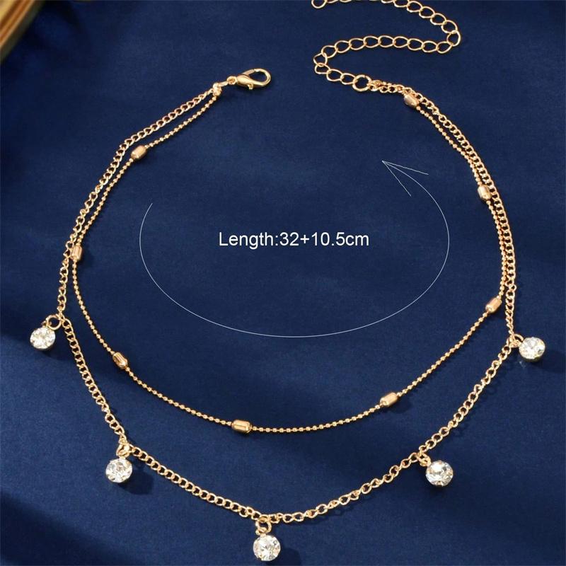 Vintage Gold Color Double Layered Necklaces for Women Delicate Crystal Metal Long Tassel Beads Chain Choker Party Jewelry Gifts