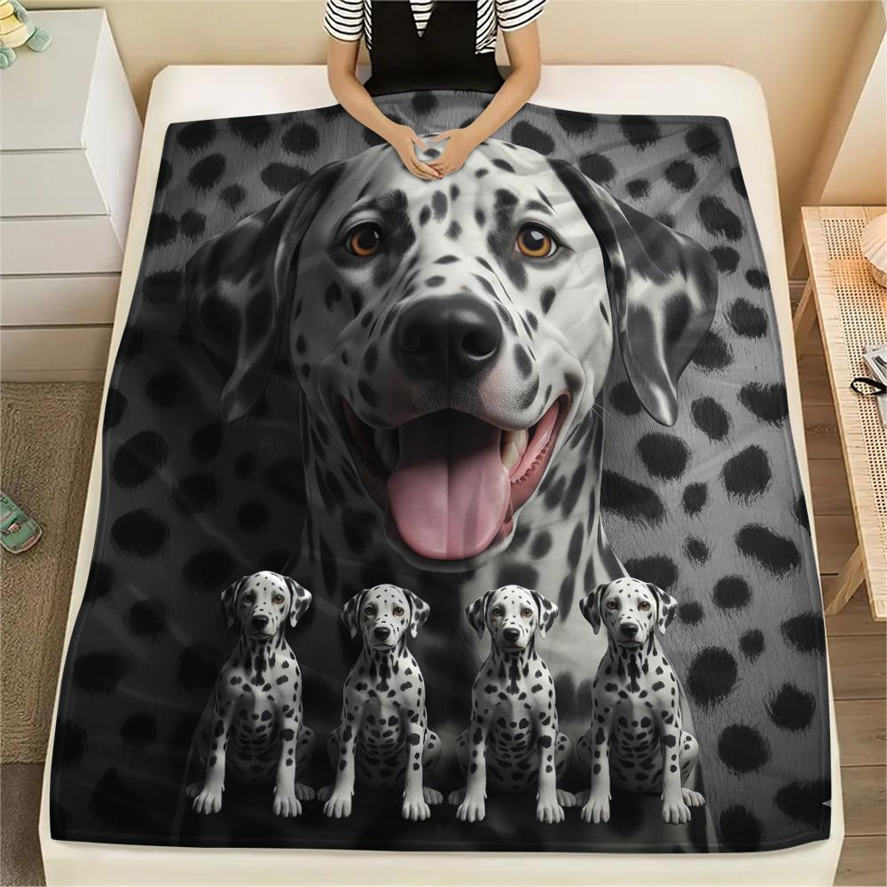 1Pc Tibetan Mastiff Dalmatian Print Flannel Blanket, High quality Comfortable for All Seasons, Home Decor, Warmth and Comfort, Perfect for Gifts