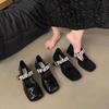 Evening Single Shoes Black High Heels Women's Shoes New Spring and Autumn Square Head Temperament Mary Jane Small Leather Shoes