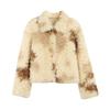 2026 Womens Gradient Color Block Faux Fur Jacket Short Turn Down Collar Thick Warm Winter Coat