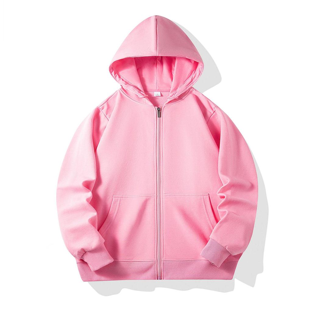 Autumn Children's Terry Cloth Zip-Up Hoodie with Pocket - Solid Color Korean Style Parent-Child Jacket