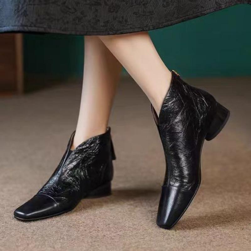 

Мода 2024 Новая обувь для женщин Ботильоны Женские Ретро Современные Ботинки Женские Швы Квадратный Носок Задняя Молния Низкий Каблук Уличная Обувь Женская 38 чёрный