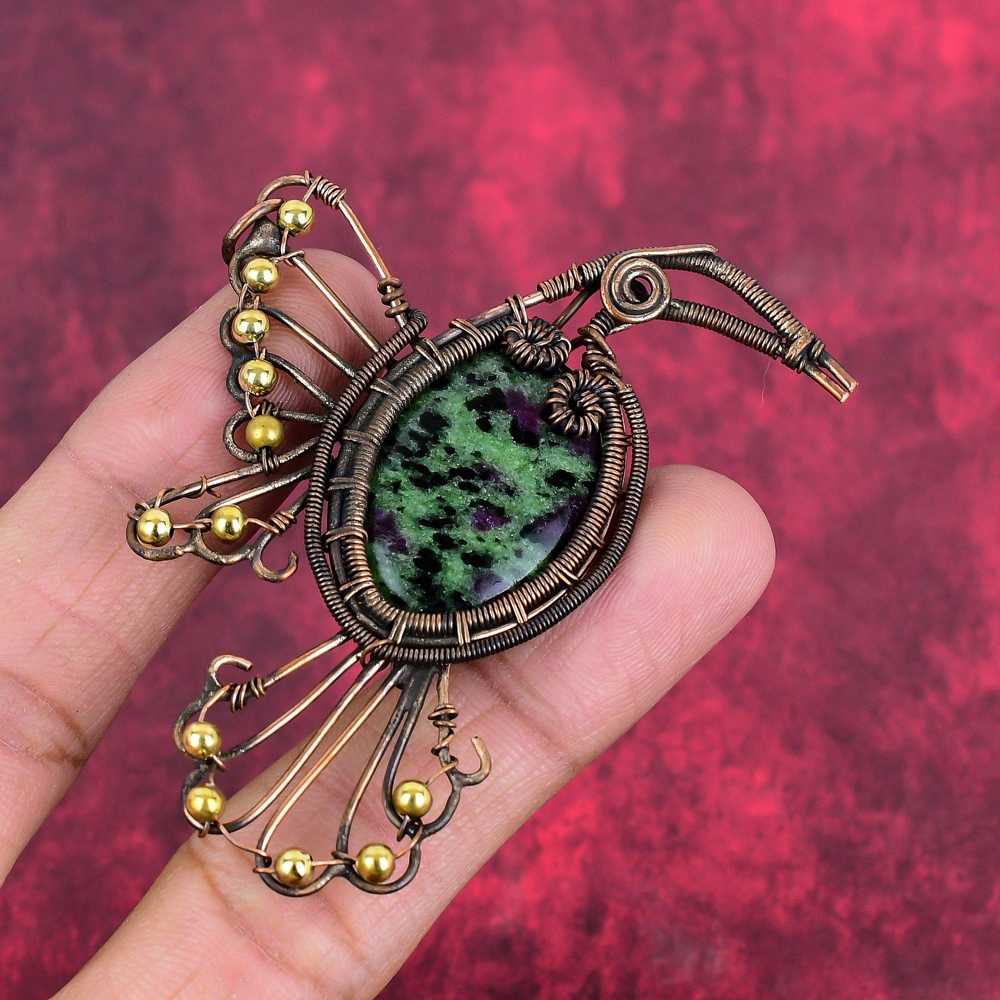 

Ruby zoisite pendant copper wire wrapped pendant handmade pendant very pretty bird pendant copper wire wrap gemstone jewelry gifts for wife