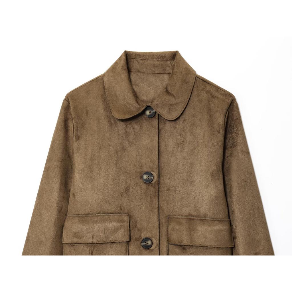 Fashionable Women's Lapel Long-sleeved Suede Textured Jacket Coat For Women