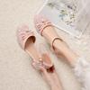 Children Girls High Heel Shoes For Kids Princess Sandals Fashion Bow Thick Heel Shallow Women High Heels For Party Wedding 30-43