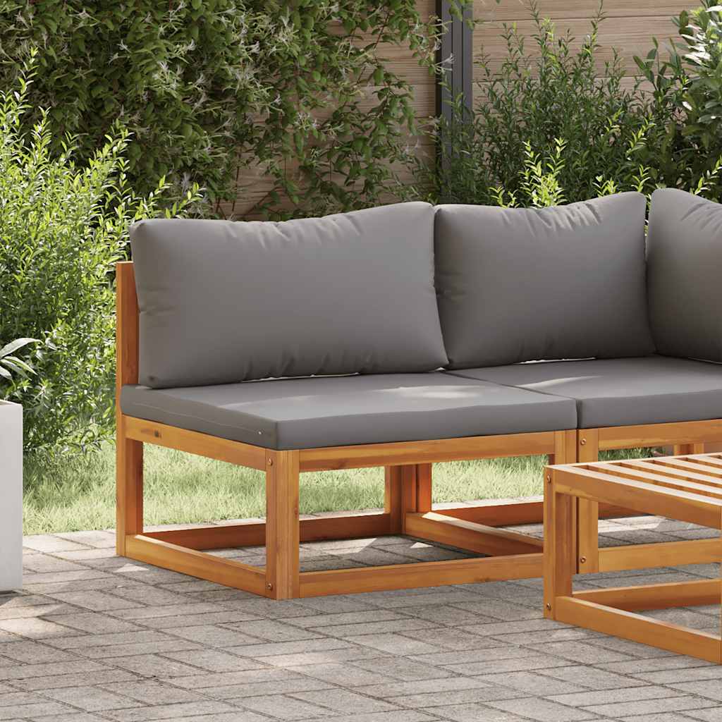 Modular Center Sofa with Dark Gray Cushions Solid Acacia Wood