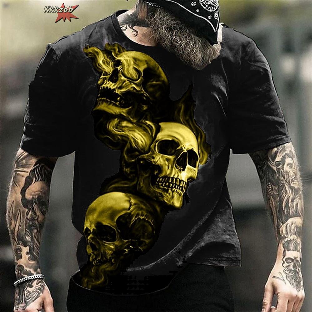 

Модна чоловіча футболка з круглим вирізом та короткими рукавами з 3D-принтом голови полум яного черепа, смішні футболки, компресійні футболки, футболки чоловічі оверсайз XL