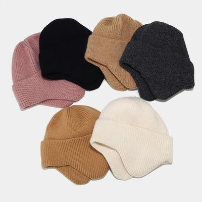 New Solid Color Ear Hat Women's Trendy Versatile Simple Knitted Hat Outdoor Warm Face Hat Men