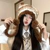 Plush Fluffy Cat Ear Knitted Hat Women Winter Thicken Keep Warm Cute Hair Ball Stripe Ear Protection Beanies Hats Pullover Cap