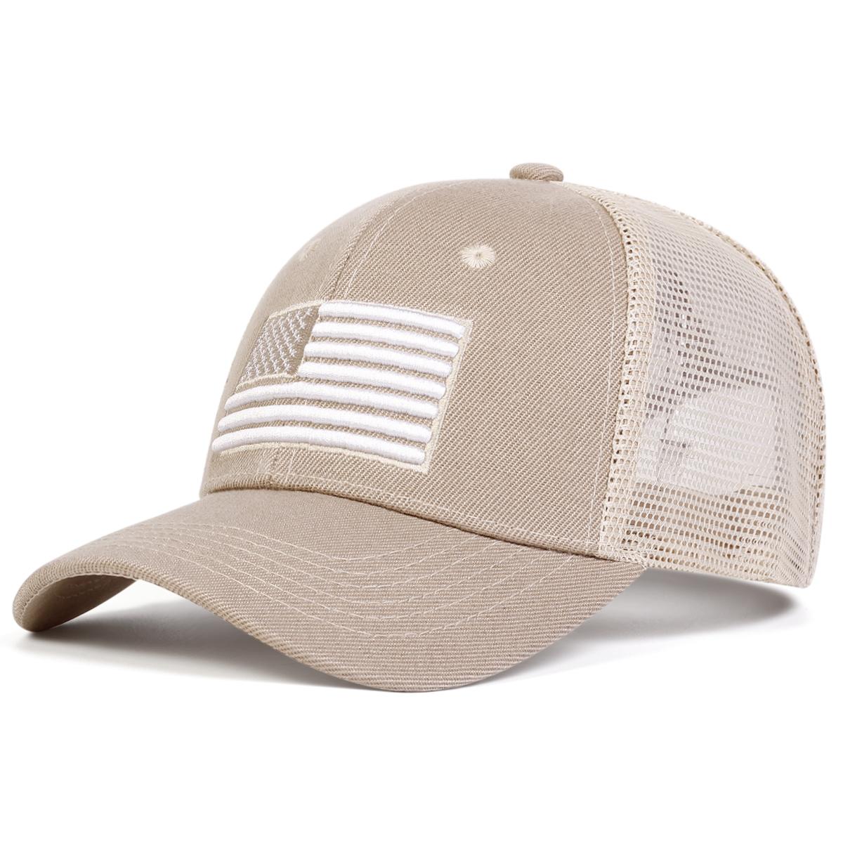 

Летняя бейсболка с вышитым американским флагом, модная сетчатая дышащая мужская и женская шляпа, хлопковая регулируемая кепка для гольфа, солнцезащитные шляпы для отдыха и путешествий хаки