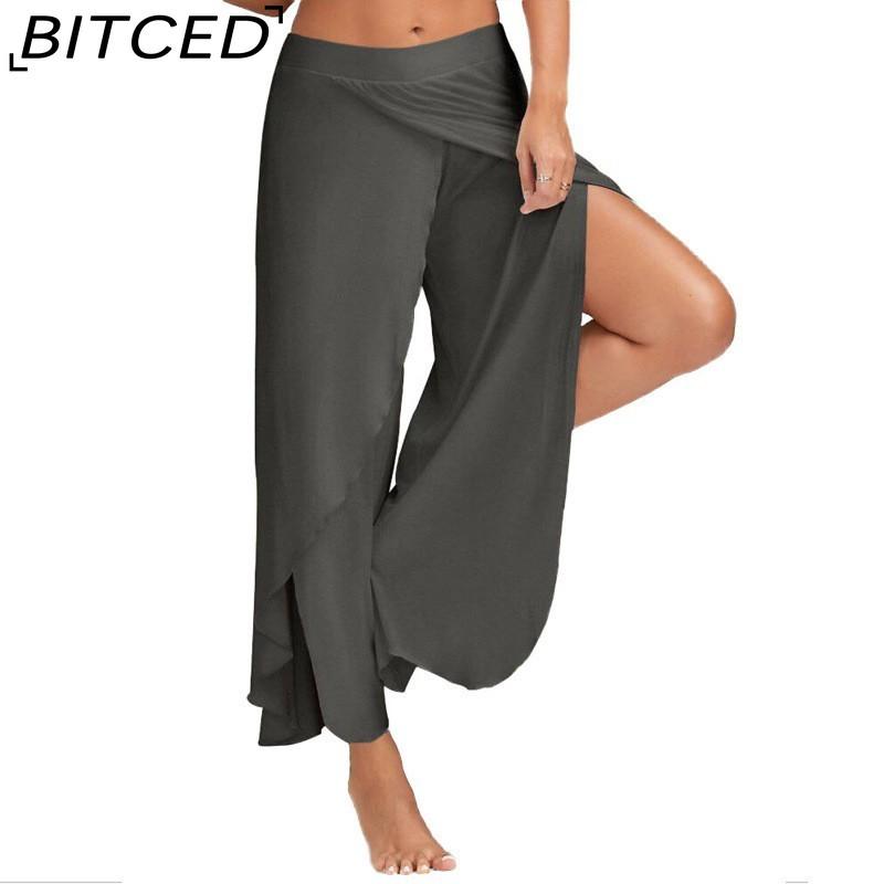 BITCED 10 Farben Damen Palazzo Boho Weitbein Hosen Chiffon Rock Ausgestellt Yoga Hosen Übergröße