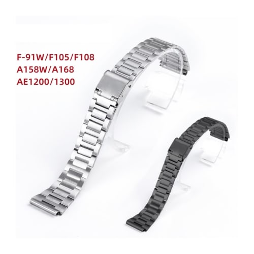 WAHRE Replacement Watch Strap for Casio F-91W, 18mm Stainless Steel Strap, F105, F108, A158W, A168, AE1200, AE1300 (Color: Silver, Size: 18mm)