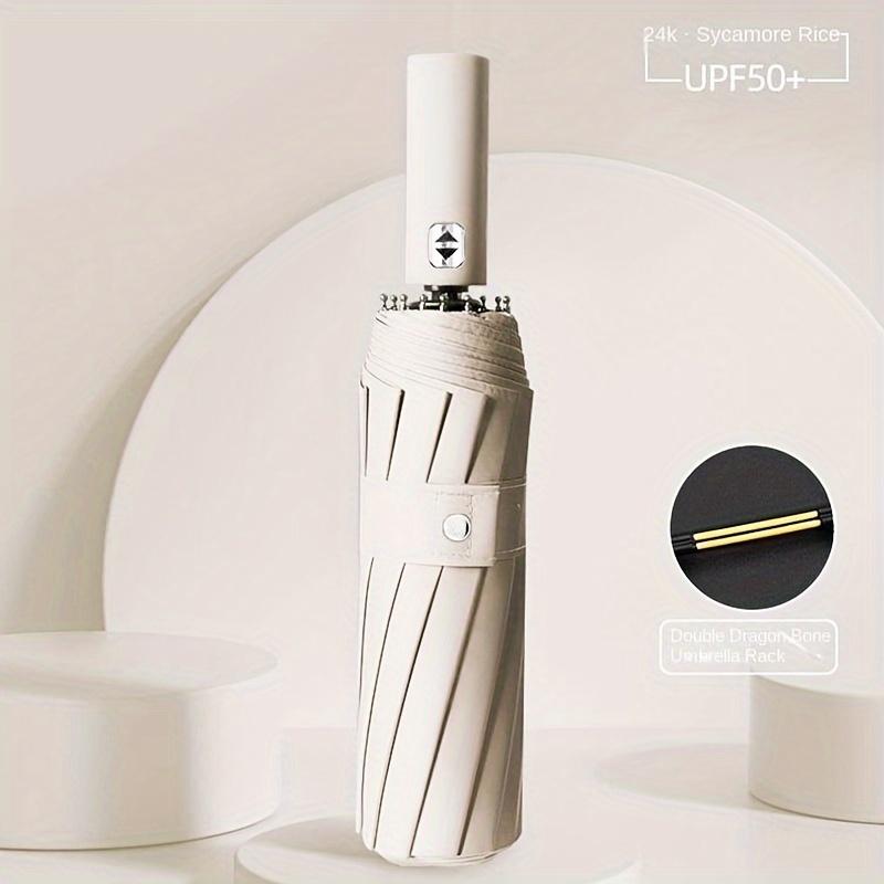 

Автоматический складной зонт с 24 спицами - Защита от УФ-лучей, Ветрозащитный и Водонепроницаемый, Стильный черный виниловый солнцезащитный козырек для любых погодных условий Iron&24K белый