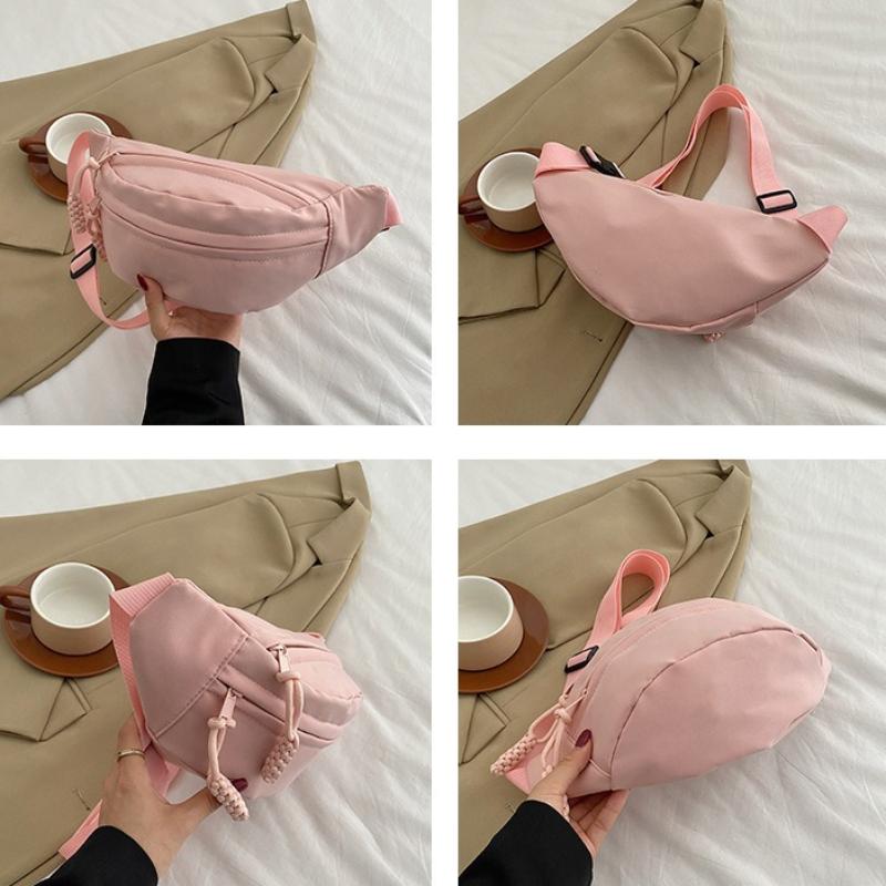 Casual Solid Color Waist Bag Soft Nylon Chest Bag Large Capacity Crossbody Bag Women Outdoor Sports Travel Waterproof Sling Bag Shoulder Bag