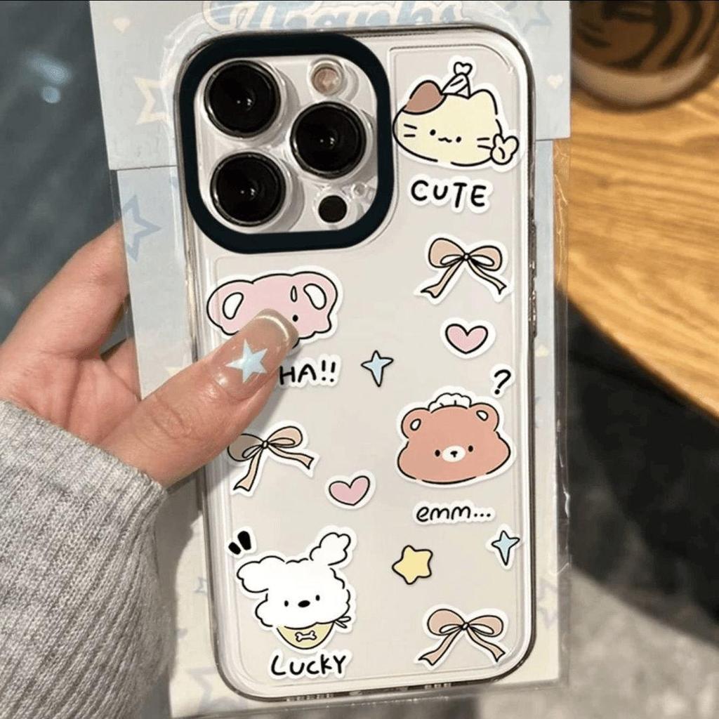 Cartoon Animal Transparent Phone Case for Apple 14/15/16 Pro/17 Pro Max